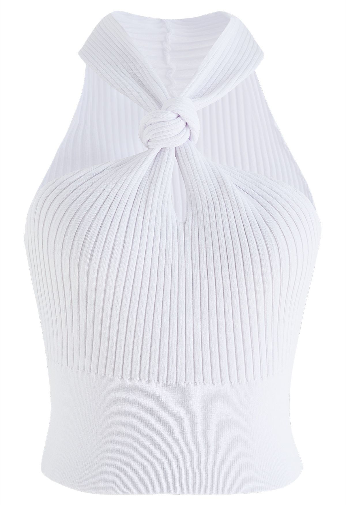 Knot Halter Neck Knit Crop Top in White | Chicwish