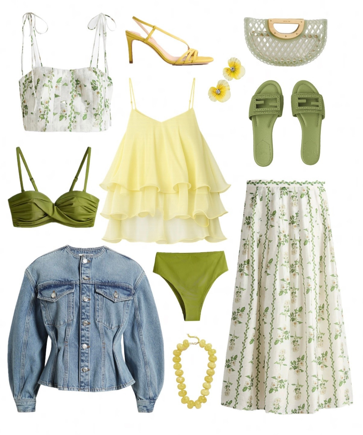 New H&M, Nordstrom, tuckernuck, Fendi and more finds! ✨ spring outfit, floral skirt, floral top, peplum denim jacket, green bikini yellow ruffle top statement necklace designer shoes spring outfit ideas 2026 spring dresses jelly clutch bag 

#LTKSaleAlert #LTKootd #LTKSeasonal