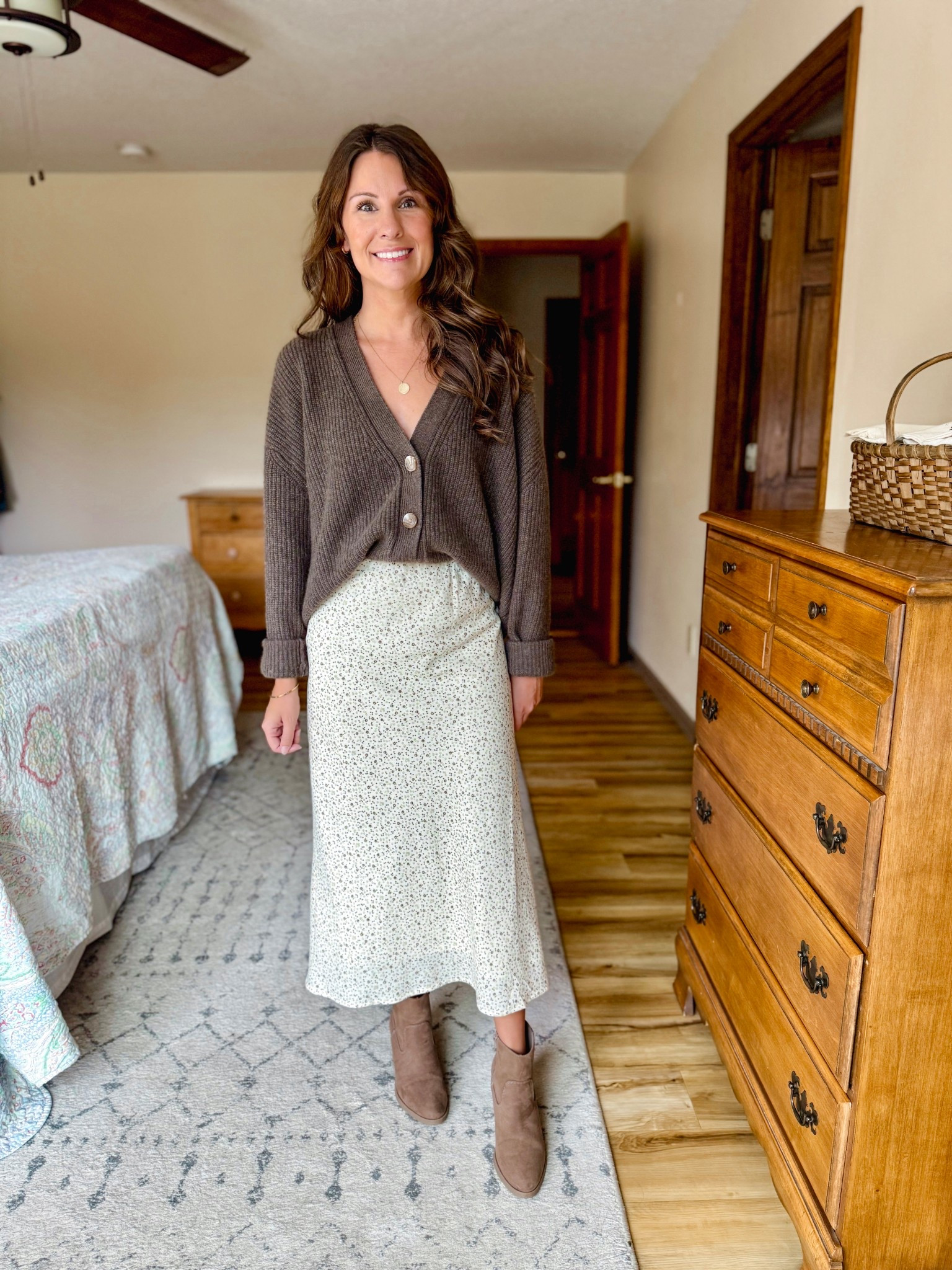 Wearing size small in my cardigan and xs in my skirt. My boots are last year’s version, but I linked this year’s version. 

#LTKStyleTip #LTKSeasonal #LTKPetite