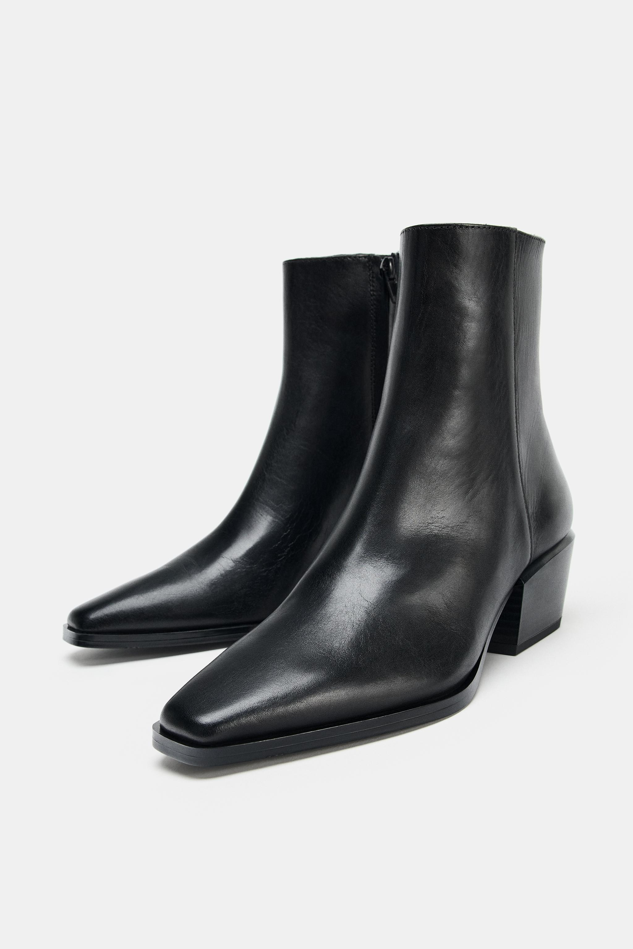 WIDE LEATHER ANKLE BOOTS | Zara Canada