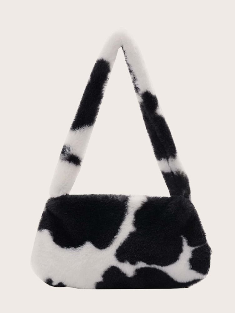 Cow Pattern Fluffy Shoulder Bag | SHEIN