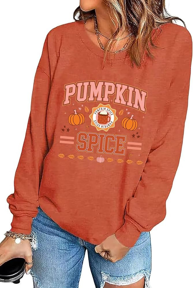 BOMYTAO Pumpkin Spice Shirt for Women Thanksgiving Sweatshirt Pumpkin Graphic Hello Fall Pullover... | Amazon (US)