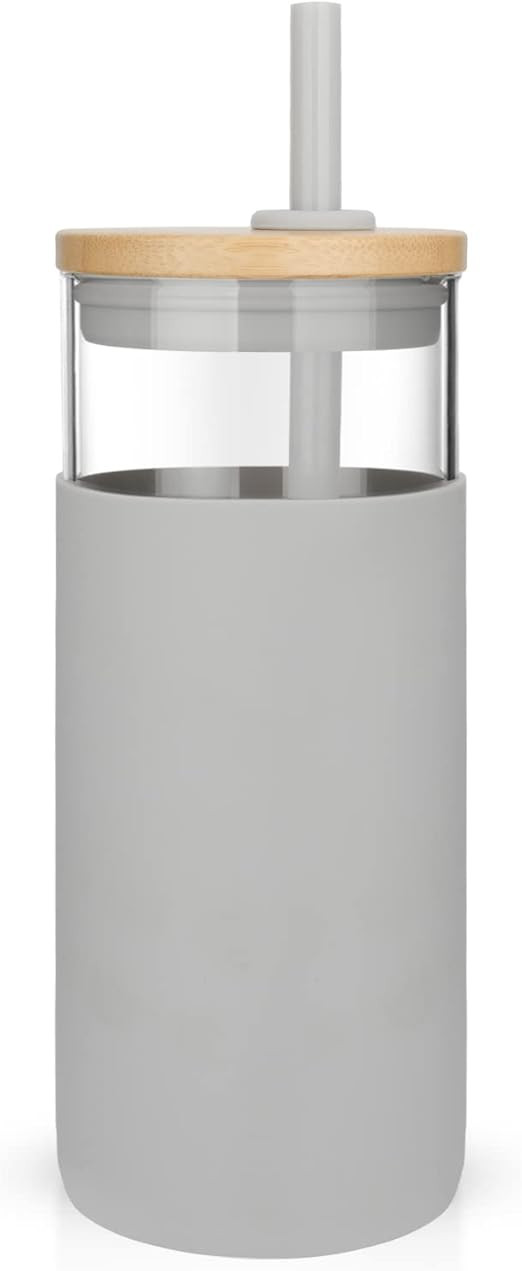tronco 20oz Glass Tumbler Straw Silicone Protective Sleeve Bamboo Lid - BPA Free (French Grey) | Amazon (US)