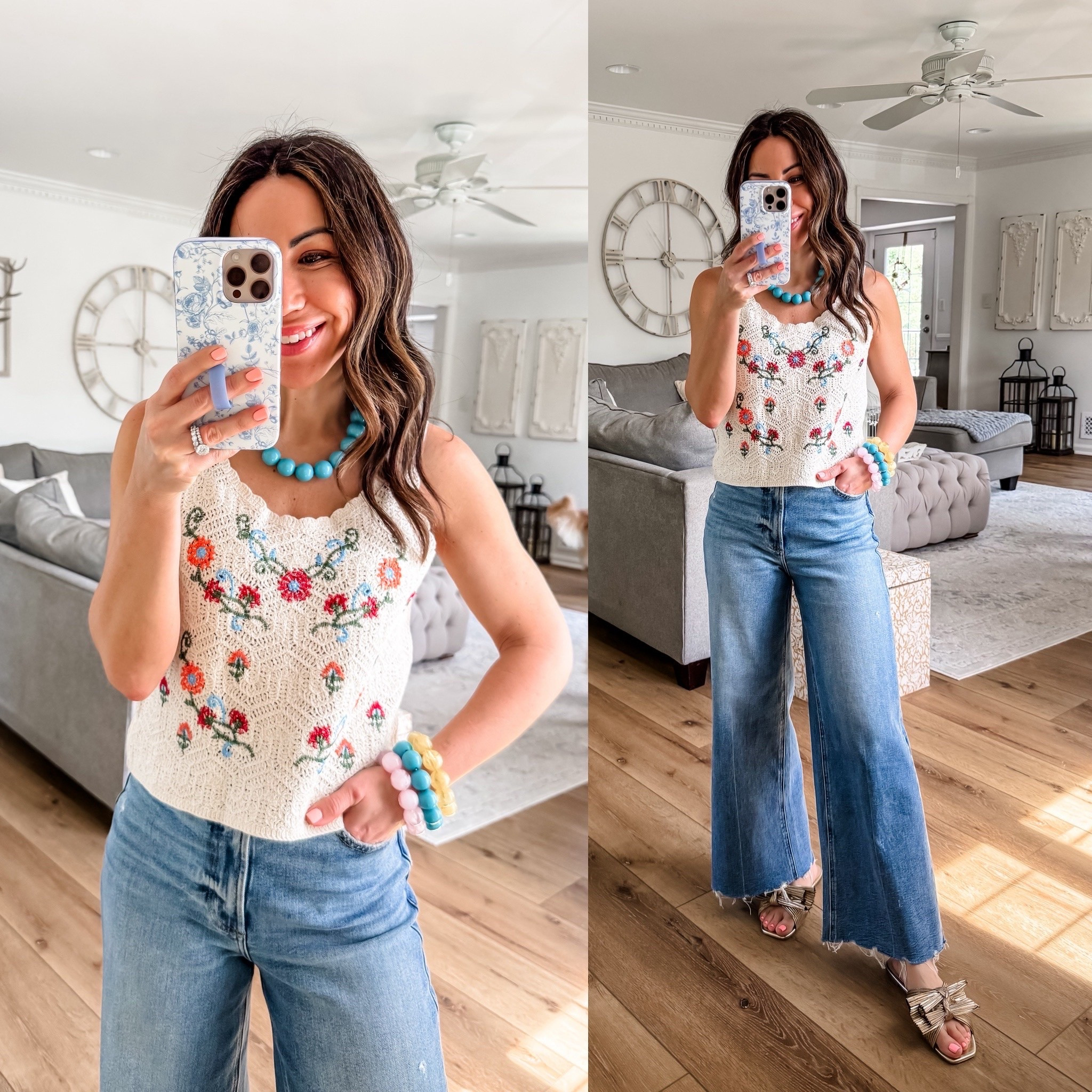Wide leg jeans as sized up to a 26. Small crochet tank. Pistola jeans

#LTKSaleAlert #LTKOver40 #LTKPetite