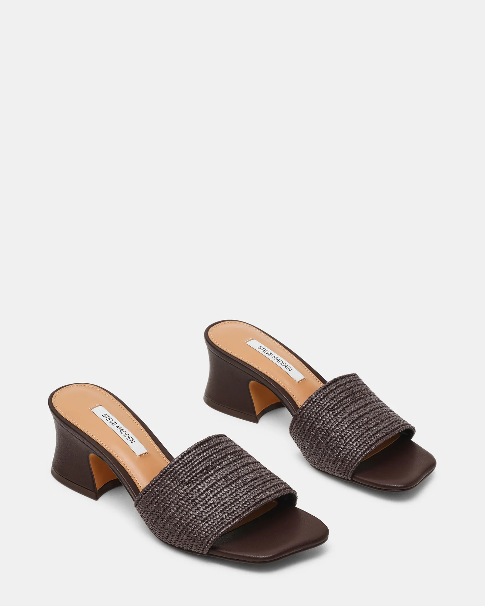 FROLIC Brown Raffia Mule Wavy Toe Women's Block Heel | Steve Madden (US)