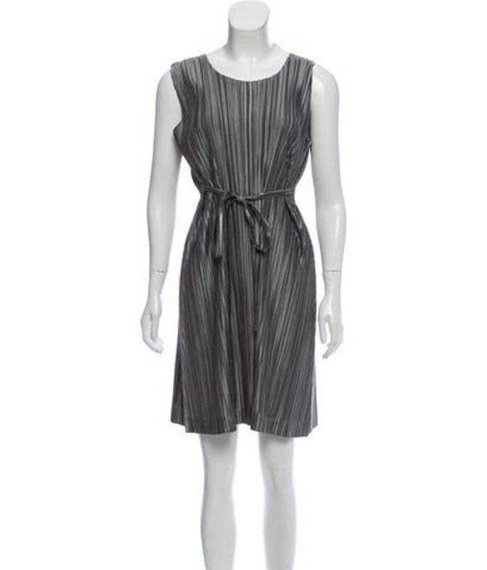 Pleats Please Issey Miyake Pleated Sleeveless Belted Dress Grey Pleats Please Issey Miyake Pleated Sleeveless Belted Dress | The RealReal