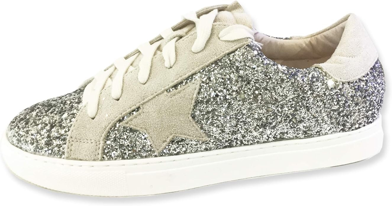 Women Classic Two Tone Star Lace up Fashion Sneakers-Half Size Small | Amazon (US)