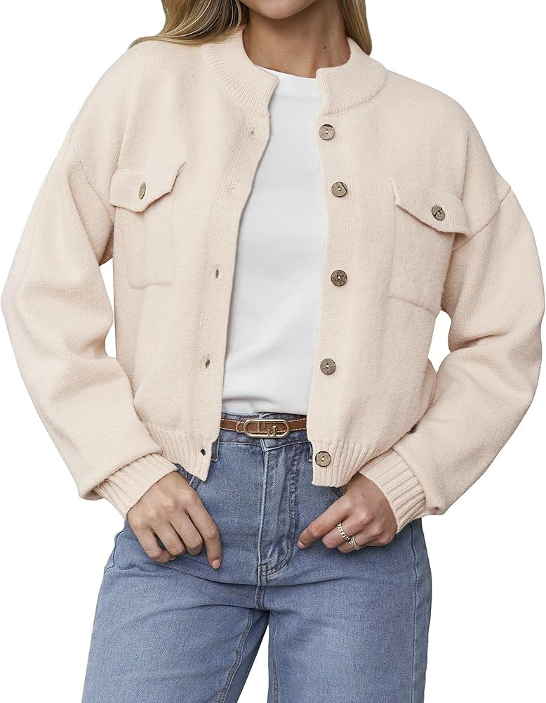 COSSEN Womens Chunky Knit Cardigan Sweater Jackets Button Down Long Sleeve Cropped Trendy Outerwe... | Amazon (US)