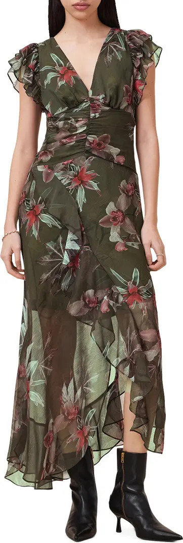 AllSaints Brea Orchid Print Asymmetric Dress | Nordstrom | Nordstrom