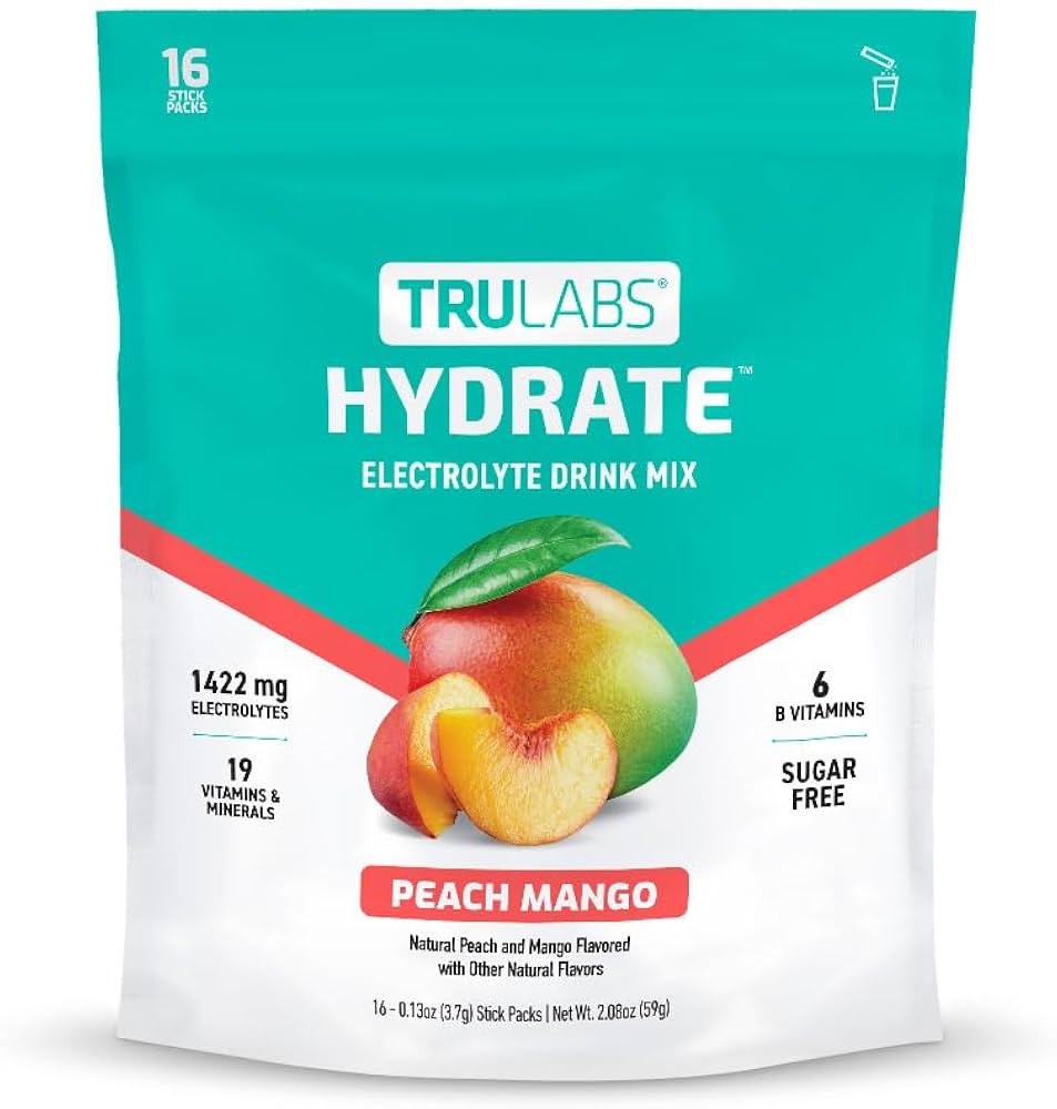 TRULABS Hydrate - Peach Mango. Sugar Free Electrolytes Hydration Packets. Each Serving Contains 1... | Amazon (US)