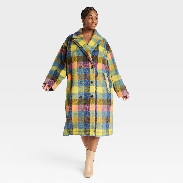 Women's Plus Size Double Breasted Overcoat - Ava & Viv™ Plaid | Target