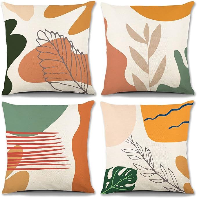 MOLILI Abstract Boho Pillow Covers Geometric Floral 18x18 Set of 4 Throw Pillow Covers Minimalism... | Amazon (US)