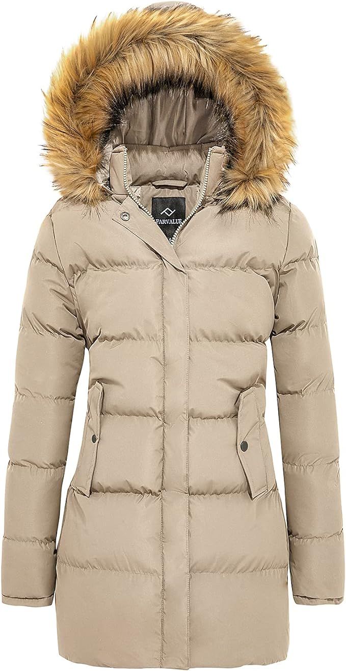 FARVALUE Women's Winter Coat Thicken Puffer Coat Warm Jacket with Removable Fur Hood | Amazon (US)