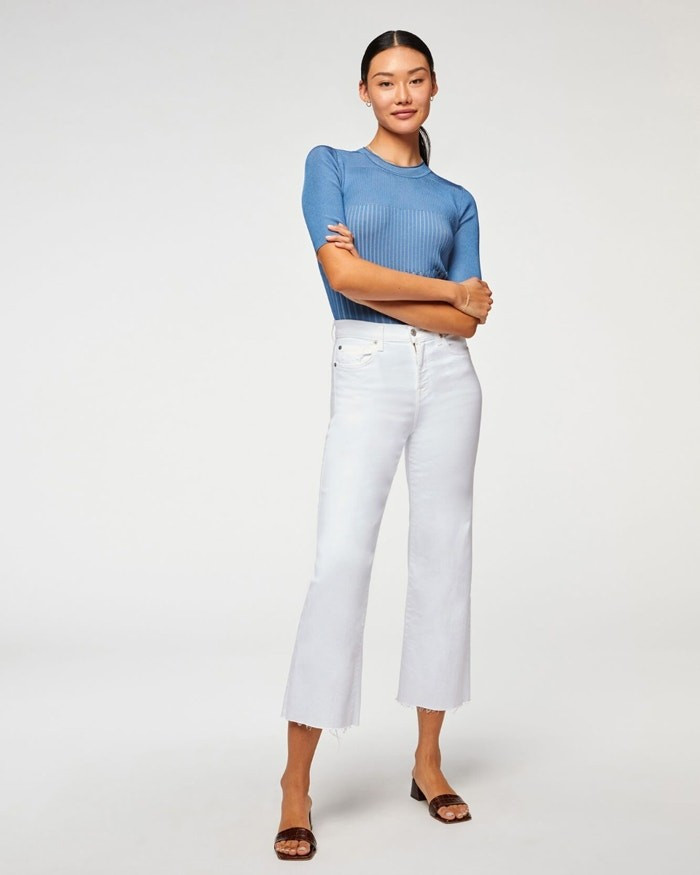 Cropped Alexa with Cut Off Hem in White Runway | 7 For All Mankind