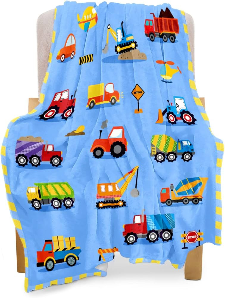 BOOPBEEP Construction Toddler Blanket for Boys Girls Lightweight Baby Kids Blanket Cute Soft Small Truck Car Blankets Comfy Fleece Flannel Plush Blue Throw Blankets Gifts 40x50 | Amazon (US)