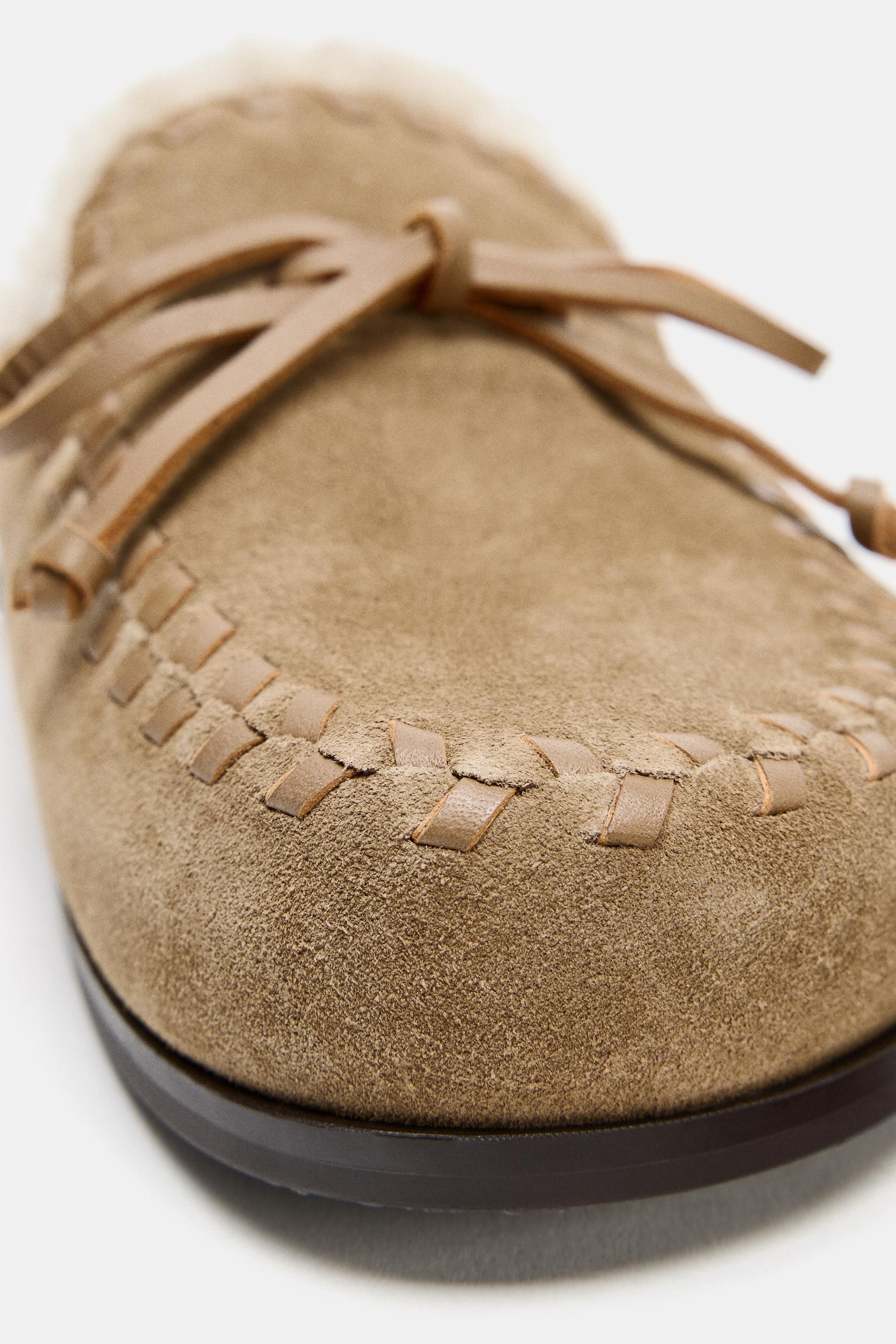 LEATHER SHEARLING EFFECT CLOGS | Zara UK