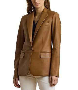 Lambskin Leather Satin Lined Notch Lapel Single Button Blazer | Dillard's