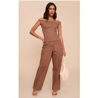 Brown Lightweight Slouchy Wide Leg Jean, Brown | PrettyLittleThing UK