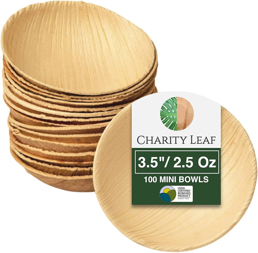 Disposable Palm Leaf 3.5" Round Mini Bowl (100 pcs) Dipping Bowls | Bamboo Like| All Natural and ... | Amazon (US)