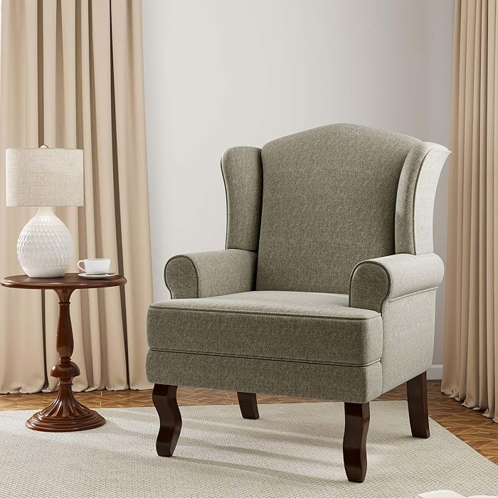 Accent Chair, High Back Upholstered Armchair with High Resilience Sponge & Wood Legs, Mid-Century... | Amazon (US)