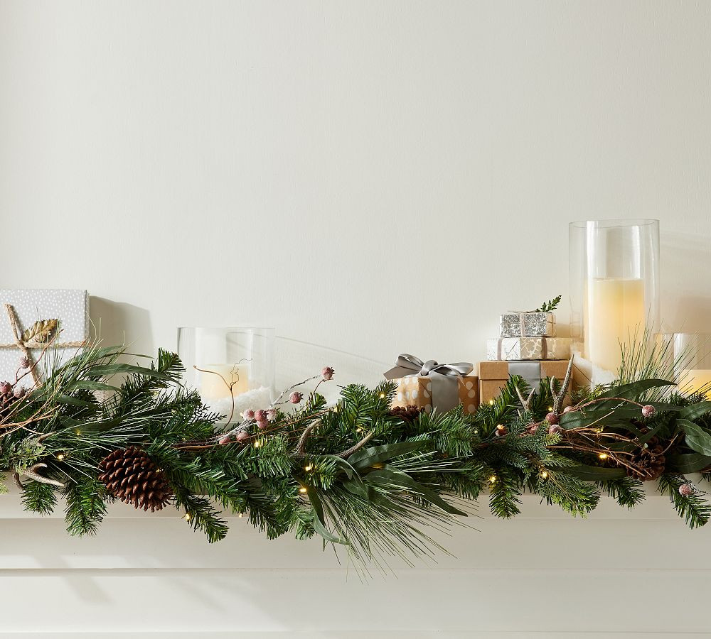 Lit Faux Tahoe Pine Wreath & Garland | Pottery Barn (US)