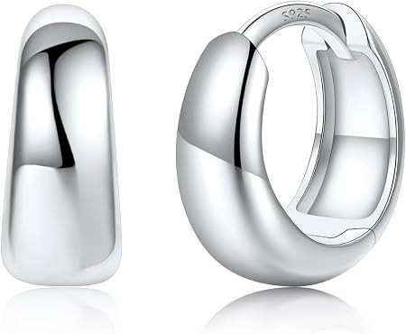 14K Gold Plated Chunky Hoop Earrings for Women, Small Huggie Hoops | Amazon (US)