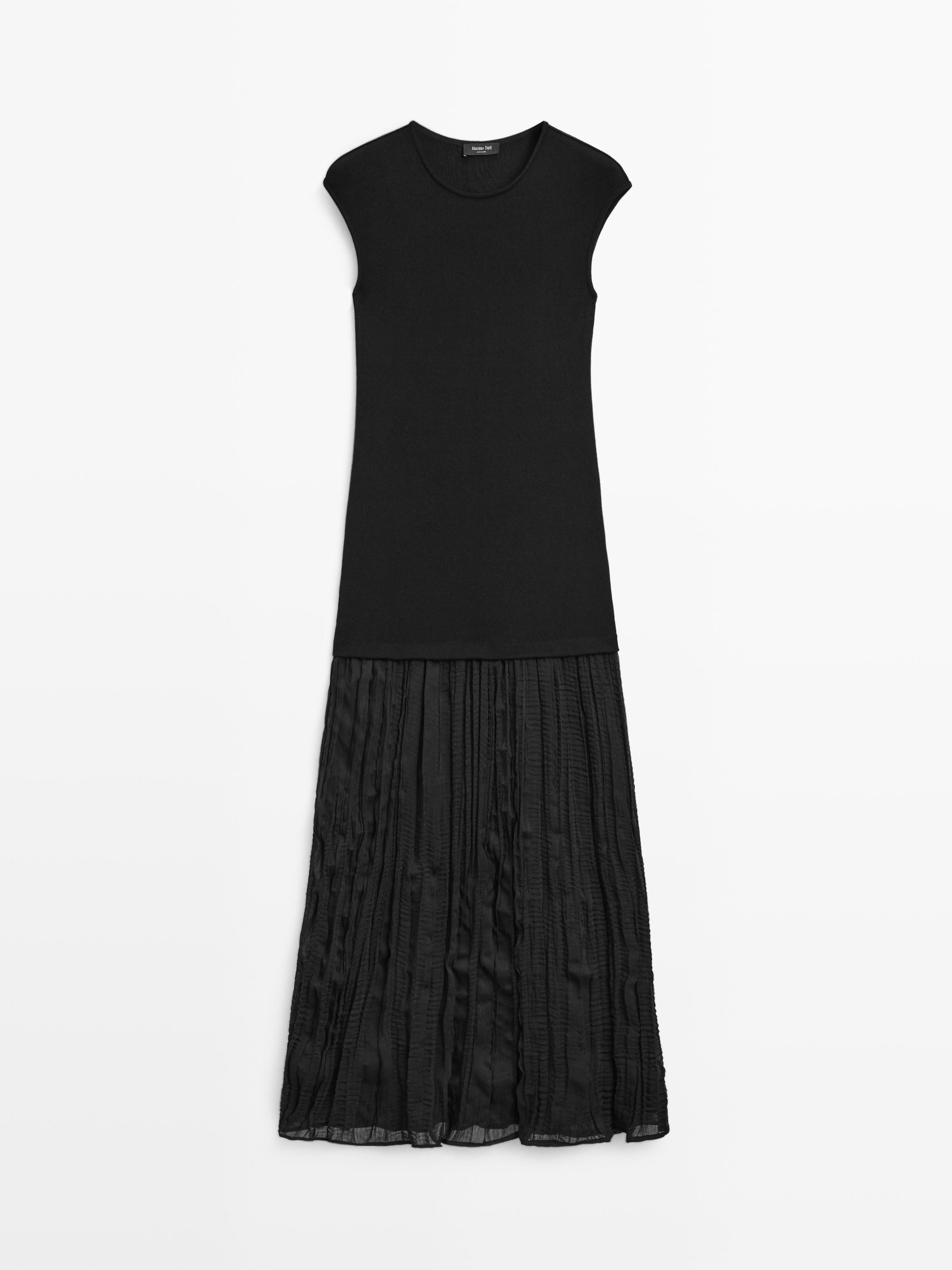 Long contrast pleated dress | Massimo Dutti UK