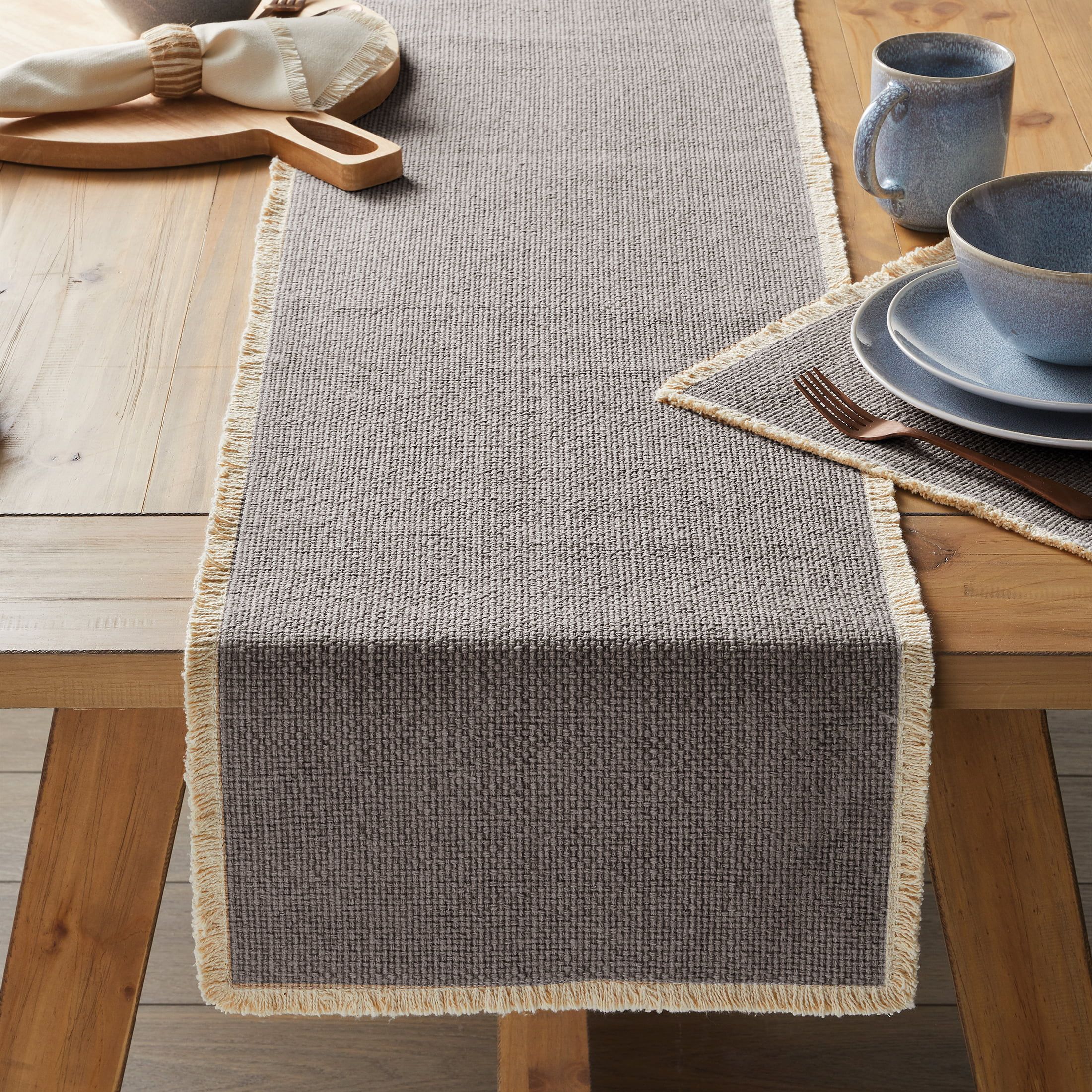 Better Homes & Gardens Fringe Cotton-Rich 14" x 90" Table Runner, Grey - Walmart.com | Walmart (US)