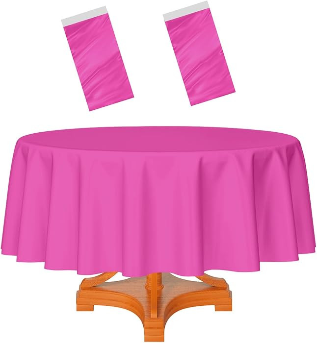 HEIPINIUYE 2 Pack Hot Pink Tablecloth Round 84 Inch Round Plastic Table Cloth Waterproof Disposab... | Amazon (US)