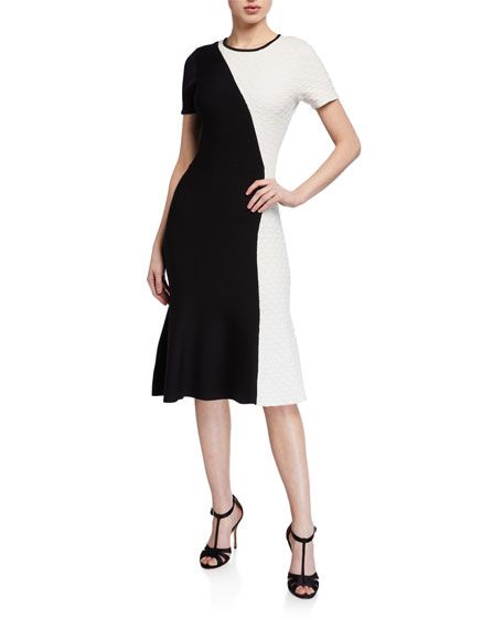 Shoshanna Desdemona Colorblock Short-Sleeve Dress | Neiman Marcus