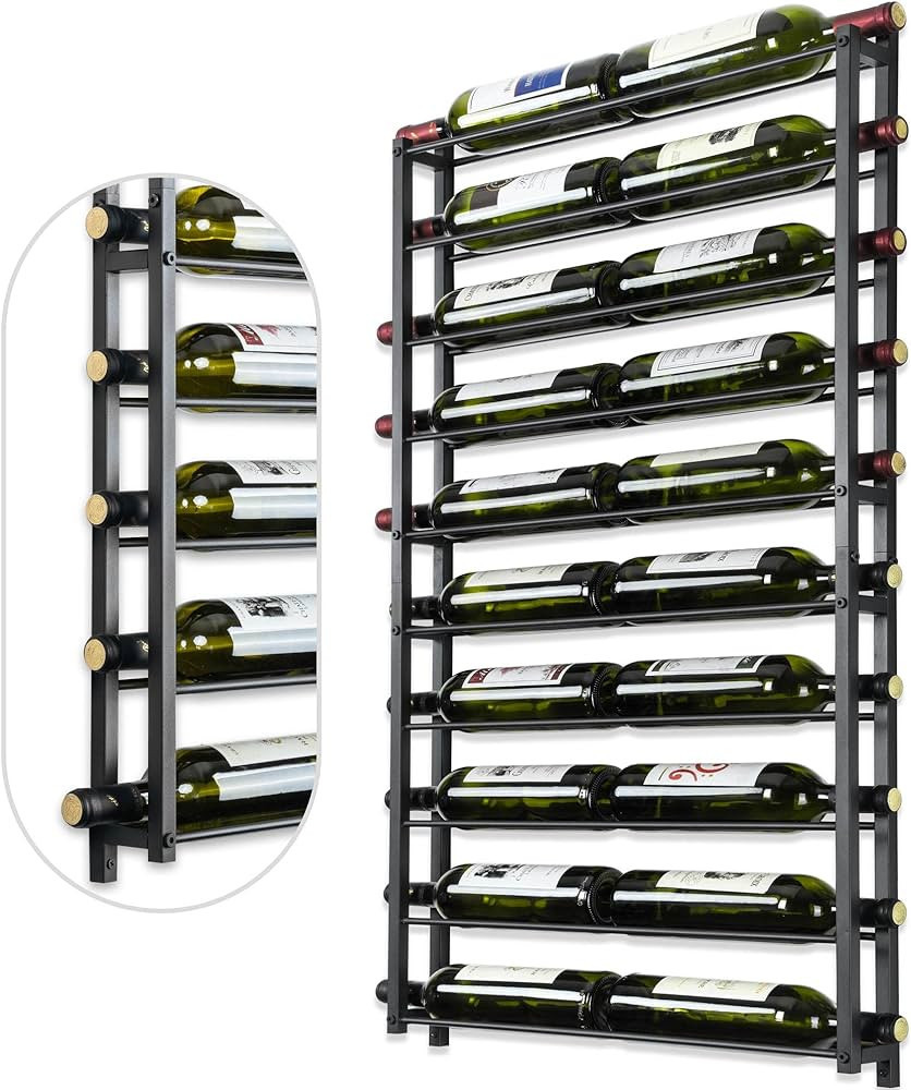 AQAREA Wine Rack Wall Mounted: 20 Bottles Hanging Wine Rack Wall Mount - Black Wall Wine Storage ... | Amazon (US)