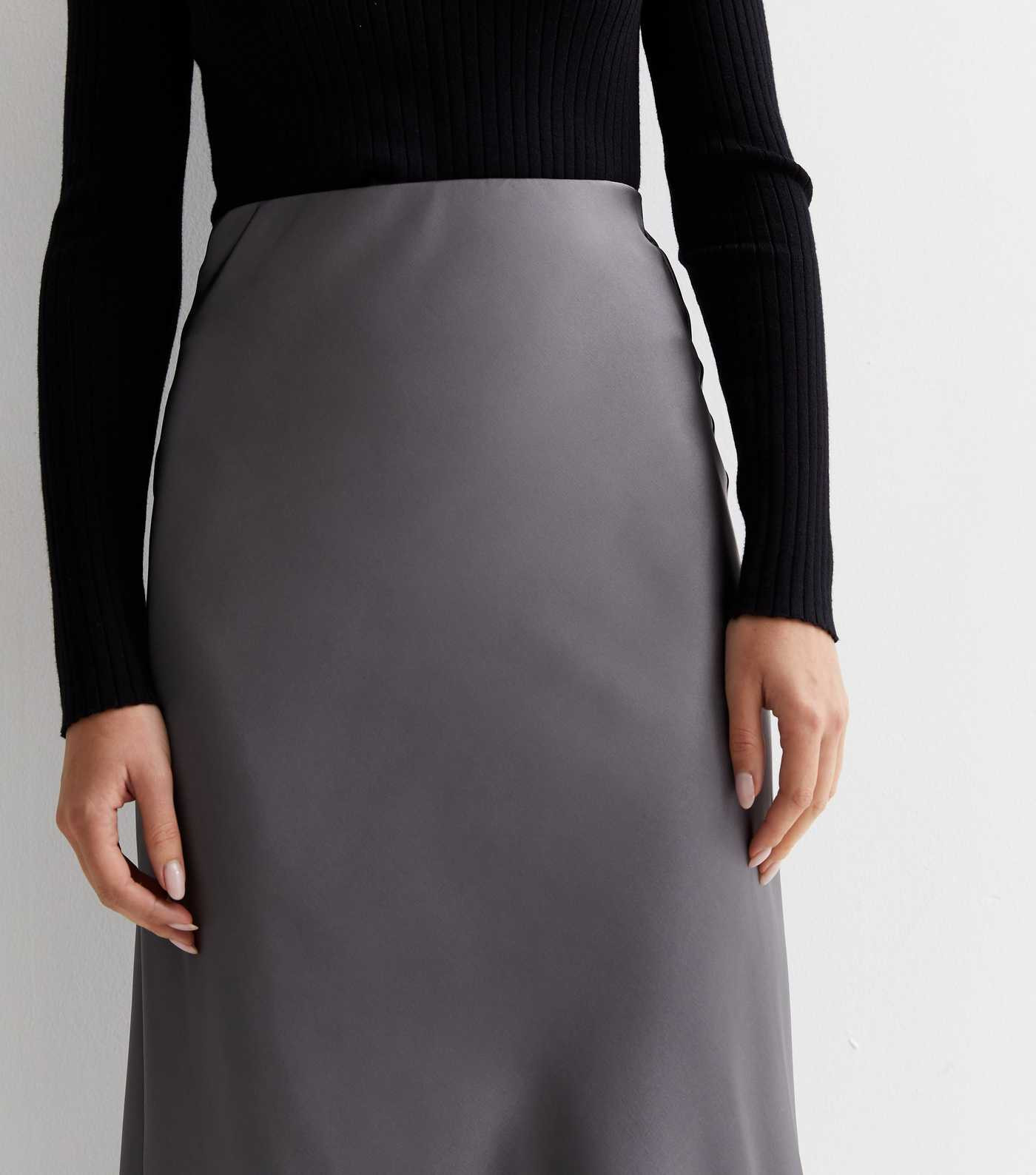 Dark Grey Shine Satin Bias Cut Midaxi Skirt | New Look | New Look (UK)