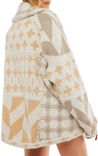 SKIKYAN Women Fall Sweater Cardigans Graphic Button Down Collar Knitwear Long Sleeve Oversized Y2... | Amazon (US)