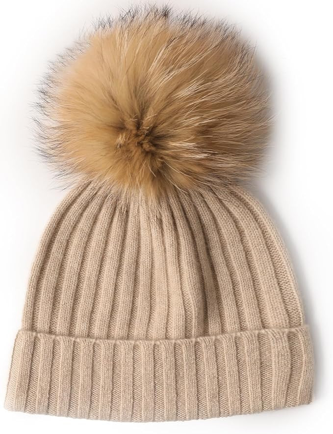 NUOHEMULE 100% Pure Cashmere Hats for Women with Pom, Fashion Soft Beanie Hat, Ribbed Pom Pom Bea... | Amazon (US)