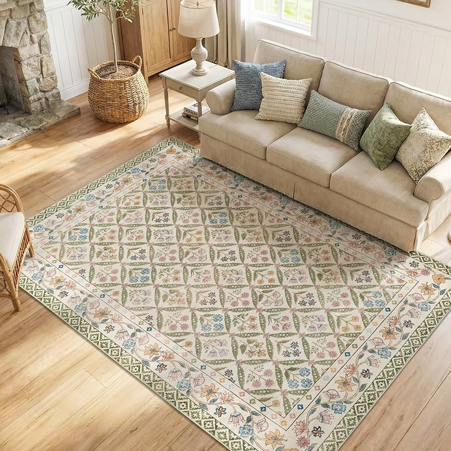jinchan Haden 6x9 Large Area Rug for Living Room Vintage Floral Cottage Rug Soft Non-Slip Low Pil... | Amazon (US)