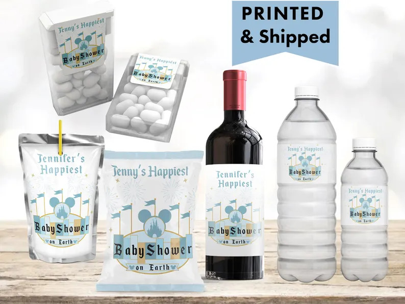 Happiest Birthday Baby Bridal Shower on Earth Disneyland Castle Inspired Chip Bag, Water Bottle, ... | Etsy (US)