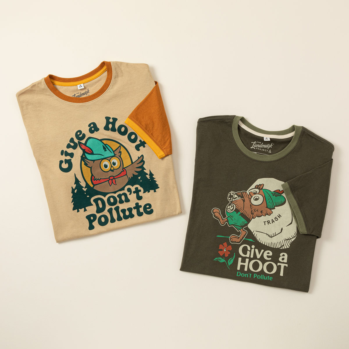 Give a Hoot Don't Pollute Ringer Tee | UncommonGoods