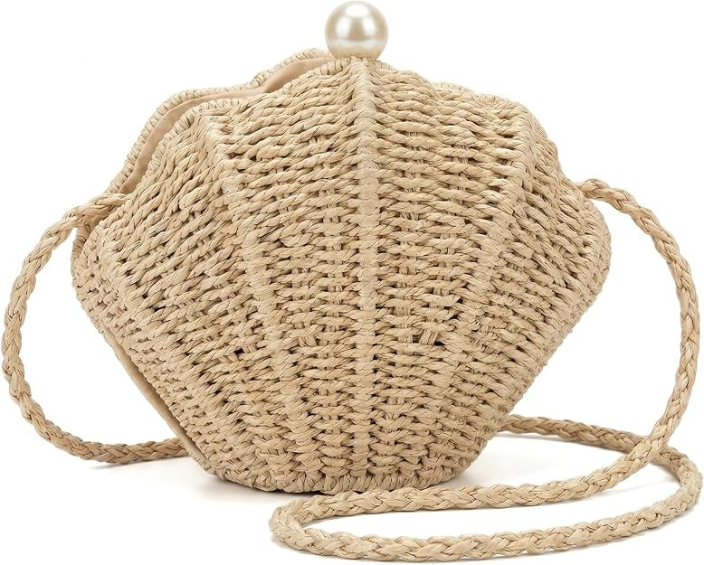 RomanticDesign Women Seashell Shaped Straw Crossbody Bag Handwoven Woven Purse for Beach Vacation... | Amazon (US)