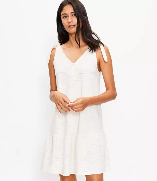 Bow Strap Button Flounce Dress | LOFT | LOFT