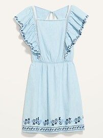 Waist-Defined Flutter-Sleeve Ruffled Jean Mini Dress for Women | Old Navy (US)