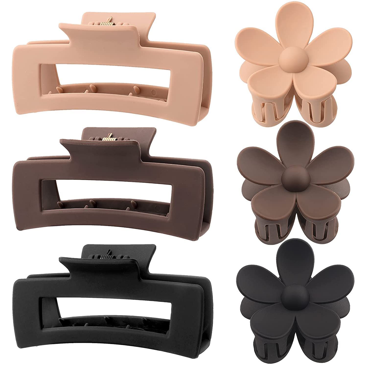6 Pack 4.1 Inche Large Rectangle Hair Claw Clips Matte Flower Hair Clips, for Women Thin Thick Cu... | Amazon (US)