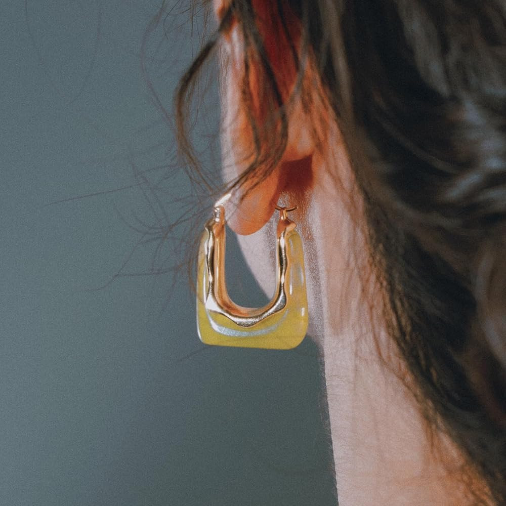 Acrylic Gold Hoop Earrings Chunky Huggie Statement Vintage Earrings Cute Resin Drop Earring Trend... | Amazon (US)