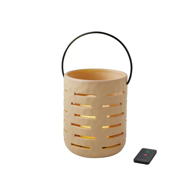 Better Homes & Gardens Small Linen Beige Battery Operated Outdoor Ceramic Lantern with Removable ... | Walmart (US)