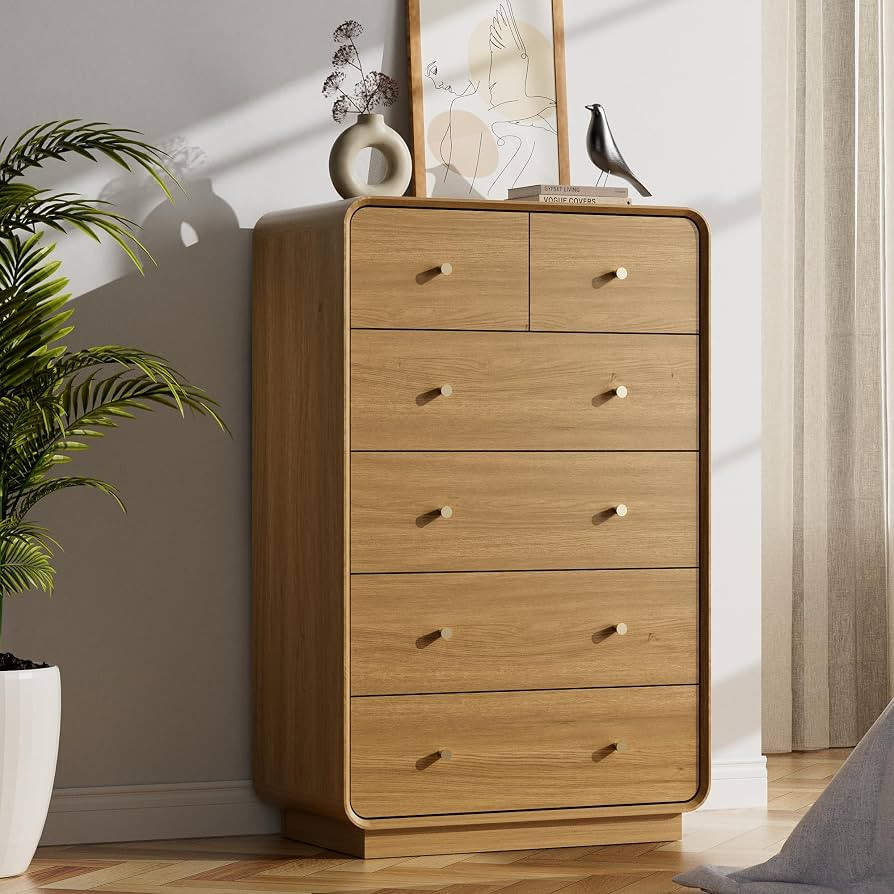Natural 6 Drawer Dresser, Modern Dresser with Storage, Chest Drawers with Wood Grain Texture, Dra... | Amazon (US)