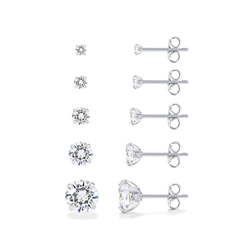 PAVOI Five Pairs Stainless Steel Stud Earrings Set for Women | Hypoallergenic 5 Earrings Pack | Premium Cubic Zirconia Studs | Amazon (US)