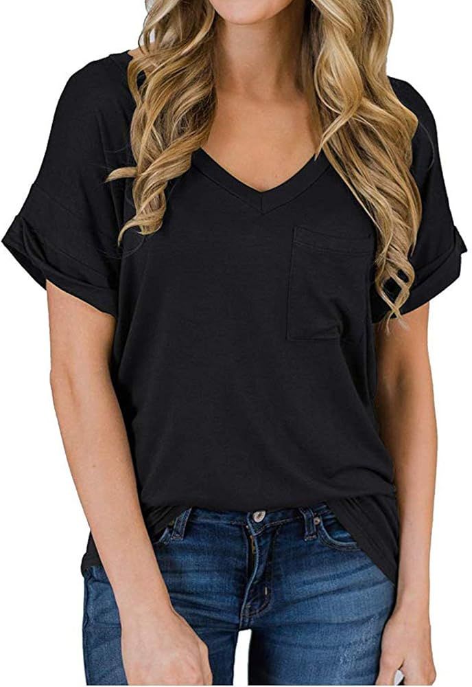 GOKAKIE Short Sleeve Tops for Women - V Neck Cap Sleeve T Shirts Loose Fit Summer Tee Shirt | Amazon (US)