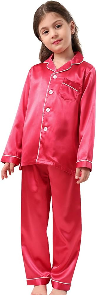 Pajamas Kid Unisex Pjs Set Girls Boys Silk Pajamas Set Satin Long Sleeve 2 Piece Clasic Sleepwear... | Amazon (US)