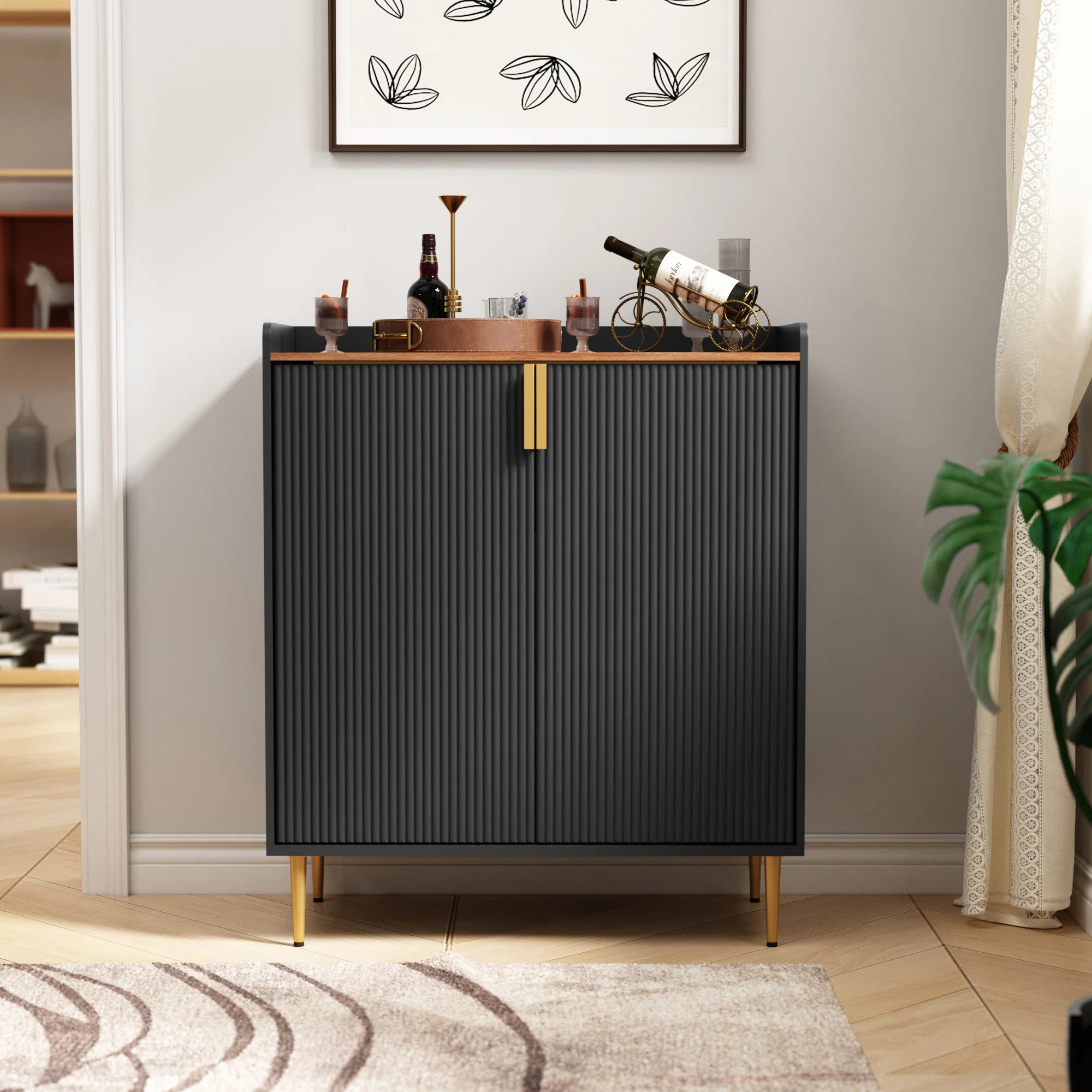 Teaire 31.6'' Modern Coffee Bar Cabinet with Wine Racks and Storage Drawer | Wayfair North America