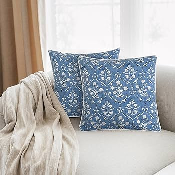 Ridhi Hand Block Print 18x18 Baby Blue Decorative Outdoor Couch Throw Canvas Pillow Cover Set of ... | Amazon (US)