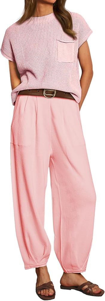 LILLUSORY 2 Piece Outfits For Women Trendy Lounge Sets Cozy Knit Sweater Short Sleeve Fashion Lou... | Amazon (US)